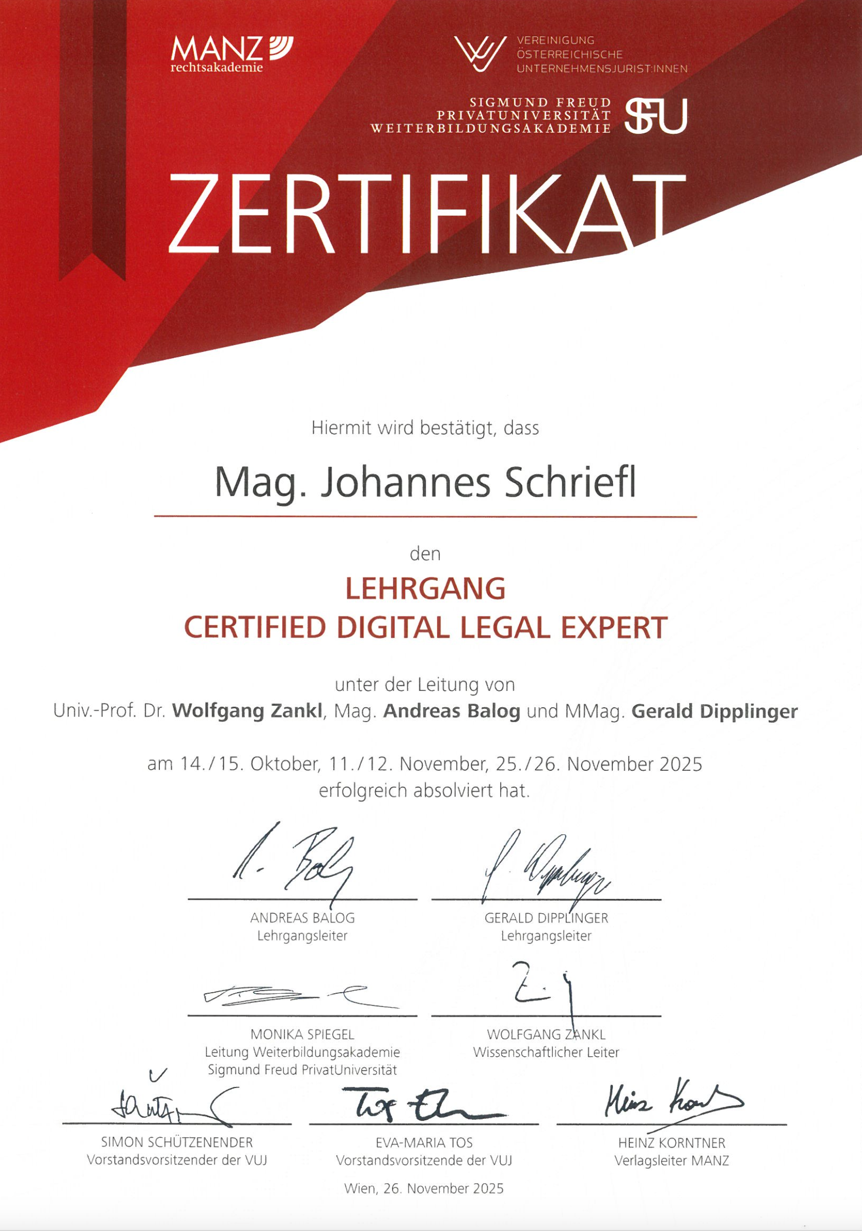 Certified Digital Legal Expert Zertifikat